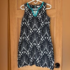 Crown & Ivy Women's Shift Dress Color Black White Teal Neck Eyelet wns 12